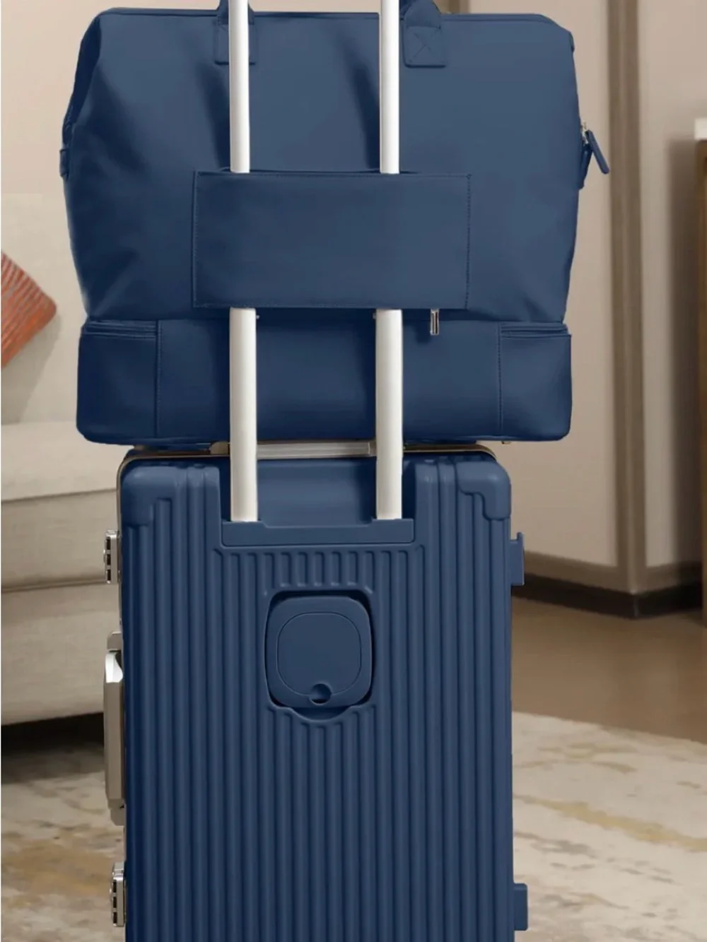 NOBL- Navy Travel Duffel Bag with Shoe Compartment , travel bag only